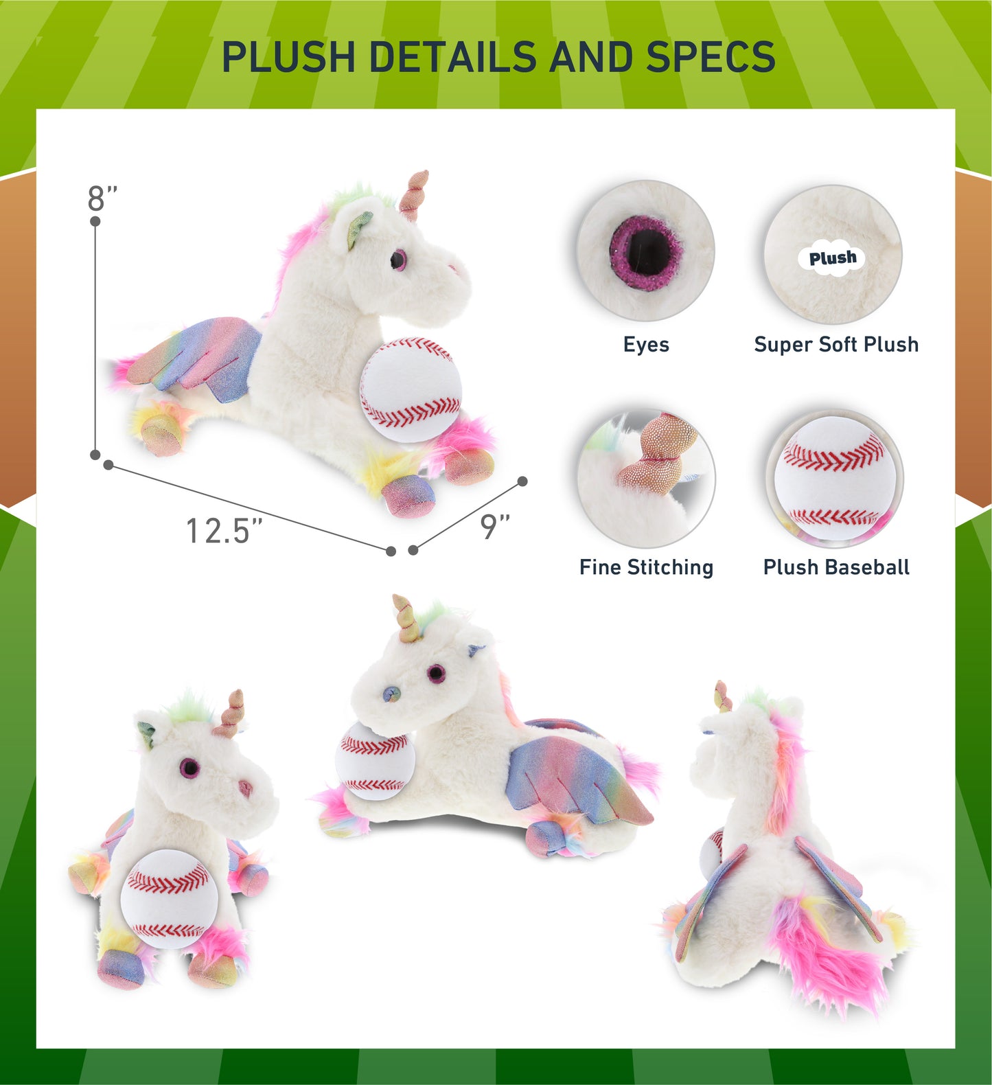 SUPER SOFT PLUSH - ROYAL FLYING UNICORN WITH BASEBALL PLUSH