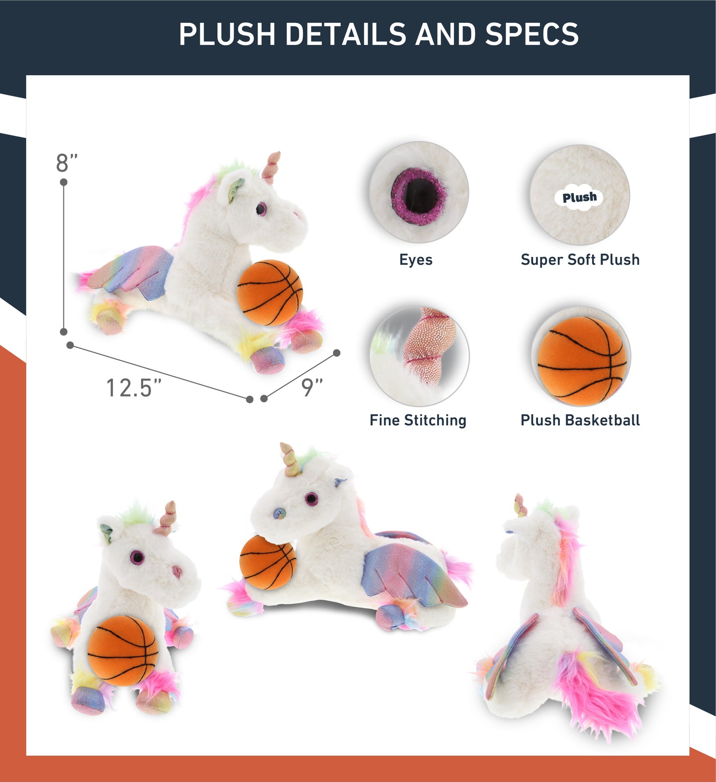 SUPER SOFT PLUSH - ROYAL FLYING UNICORN WITH BASKETBALL PLUSH