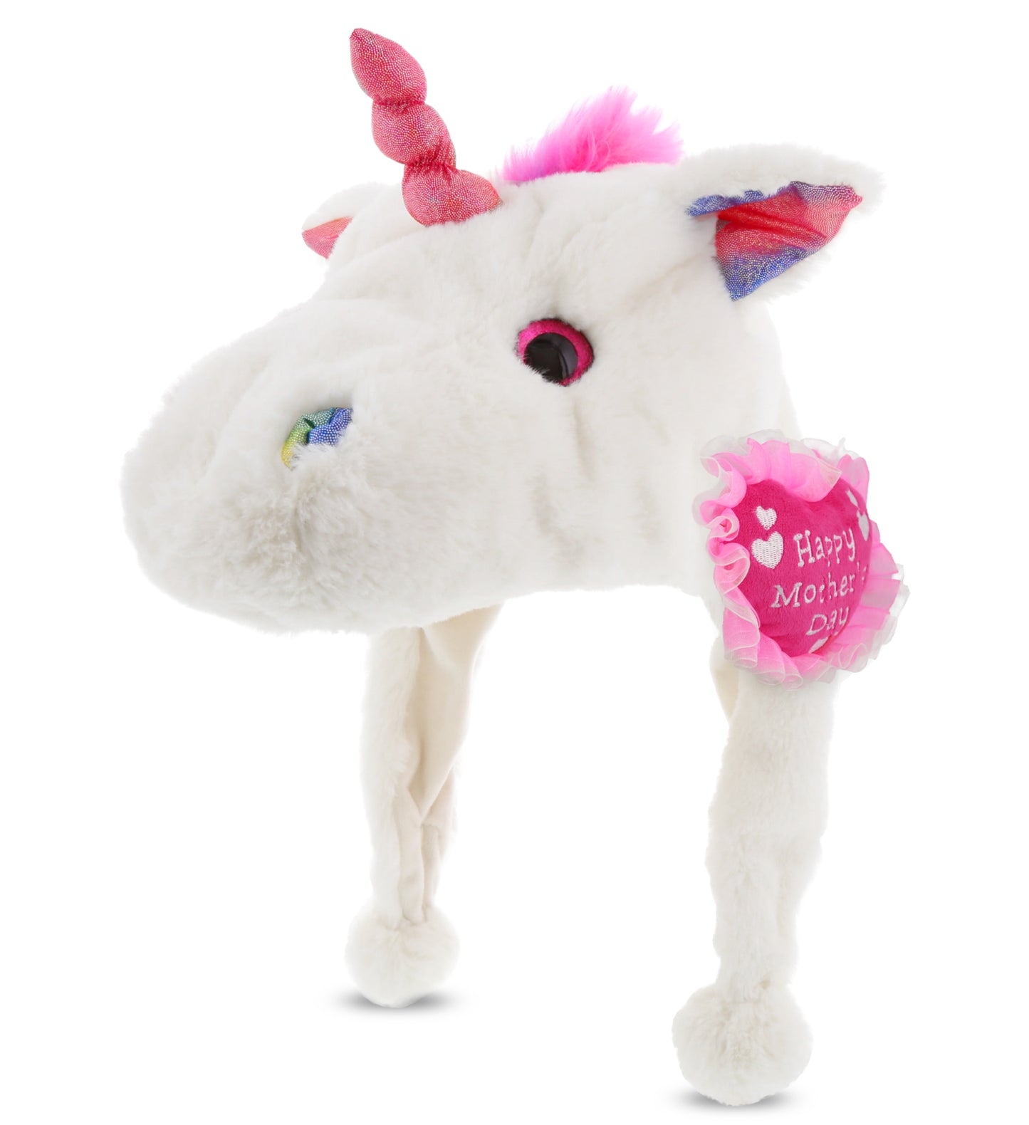 PLUSH MOTHERS DAY HEART - SUPER SOFT PLUSH HAT - WHITE UNICORN