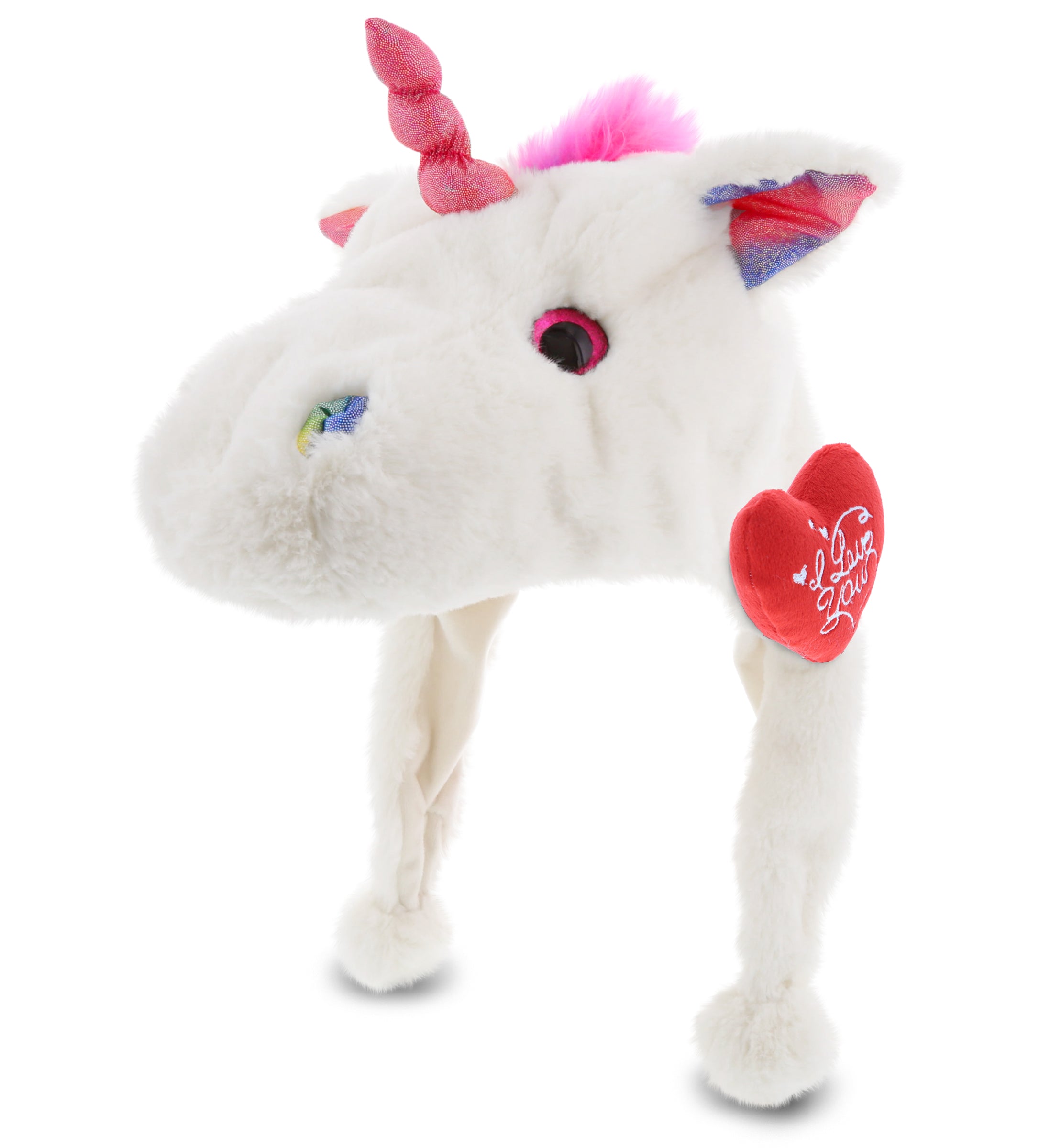 PLUSH I LOVE YOU RED HEART - SUPER SOFT PLUSH HAT - WHITE UNICORN