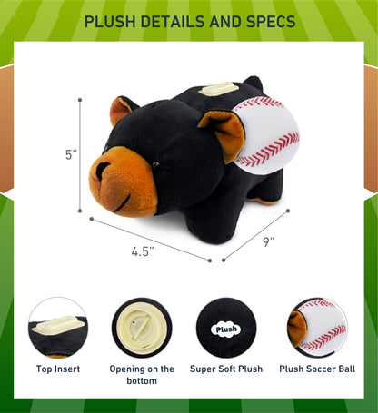 PLUSH BANK - BLACK BEAR WITH BASEBALL PLUSH