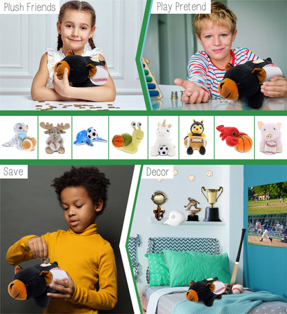 PLUSH BANK - BLACK BEAR WITH BASEBALL PLUSH