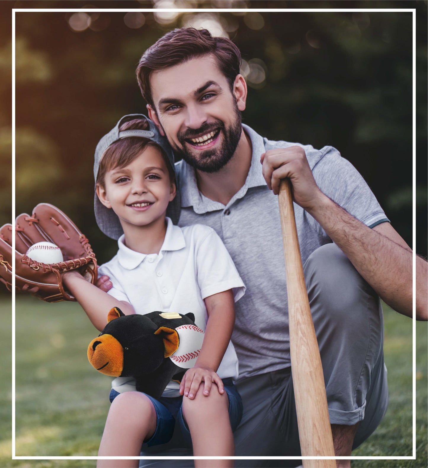 PLUSH BANK - BLACK BEAR WITH BASEBALL PLUSH