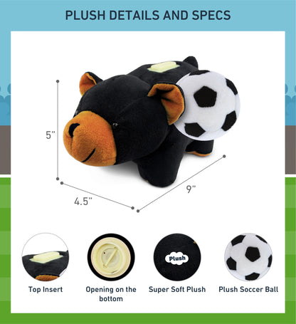 PLUSH BANK - BLACK BEAR WITH SOCCER PLUSH