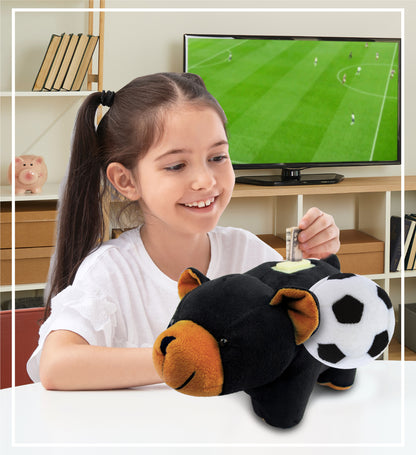 PLUSH BANK - BLACK BEAR WITH SOCCER PLUSH