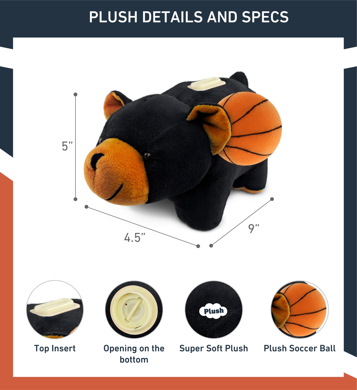 PLUSH BANK - BLACK BEAR WITH BASKETBALL PLUSH