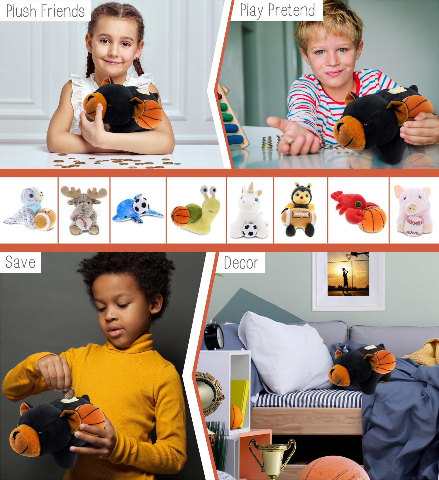 PLUSH BANK - BLACK BEAR WITH BASKETBALL PLUSH