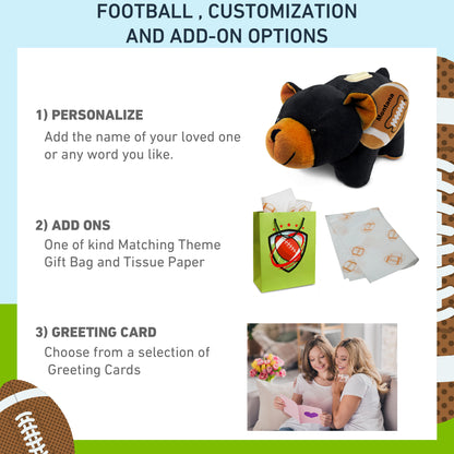 PLUSH BANK - BLACK BEAR WITH FOOTBALL PLUSH