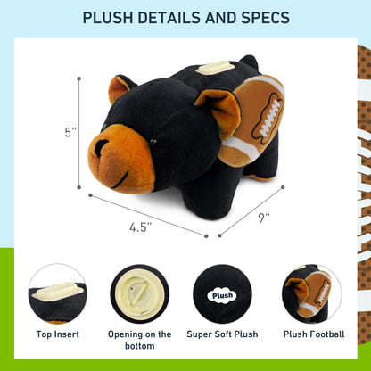 PLUSH BANK - BLACK BEAR WITH FOOTBALL PLUSH