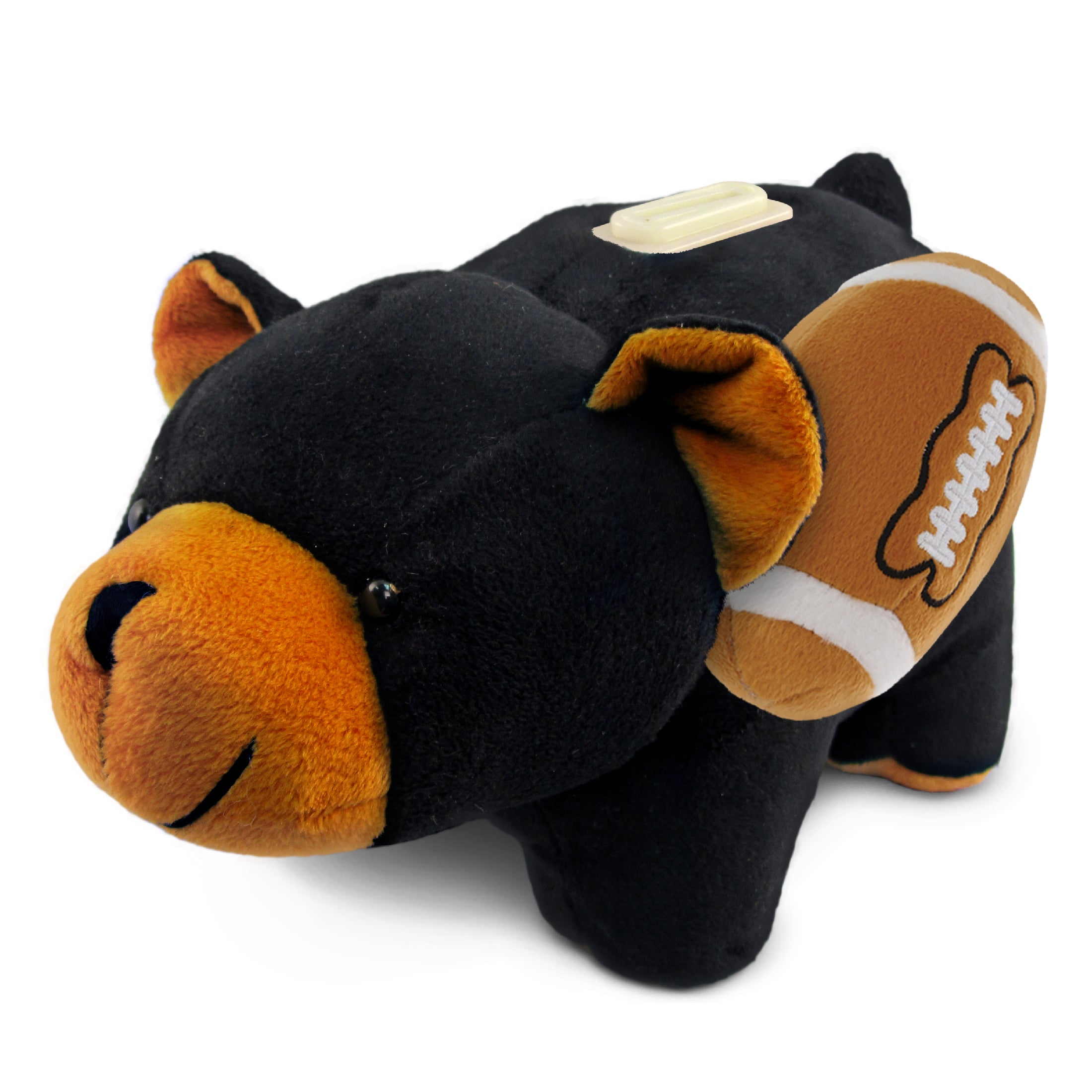 PLUSH BANK - BLACK BEAR WITH FOOTBALL PLUSH