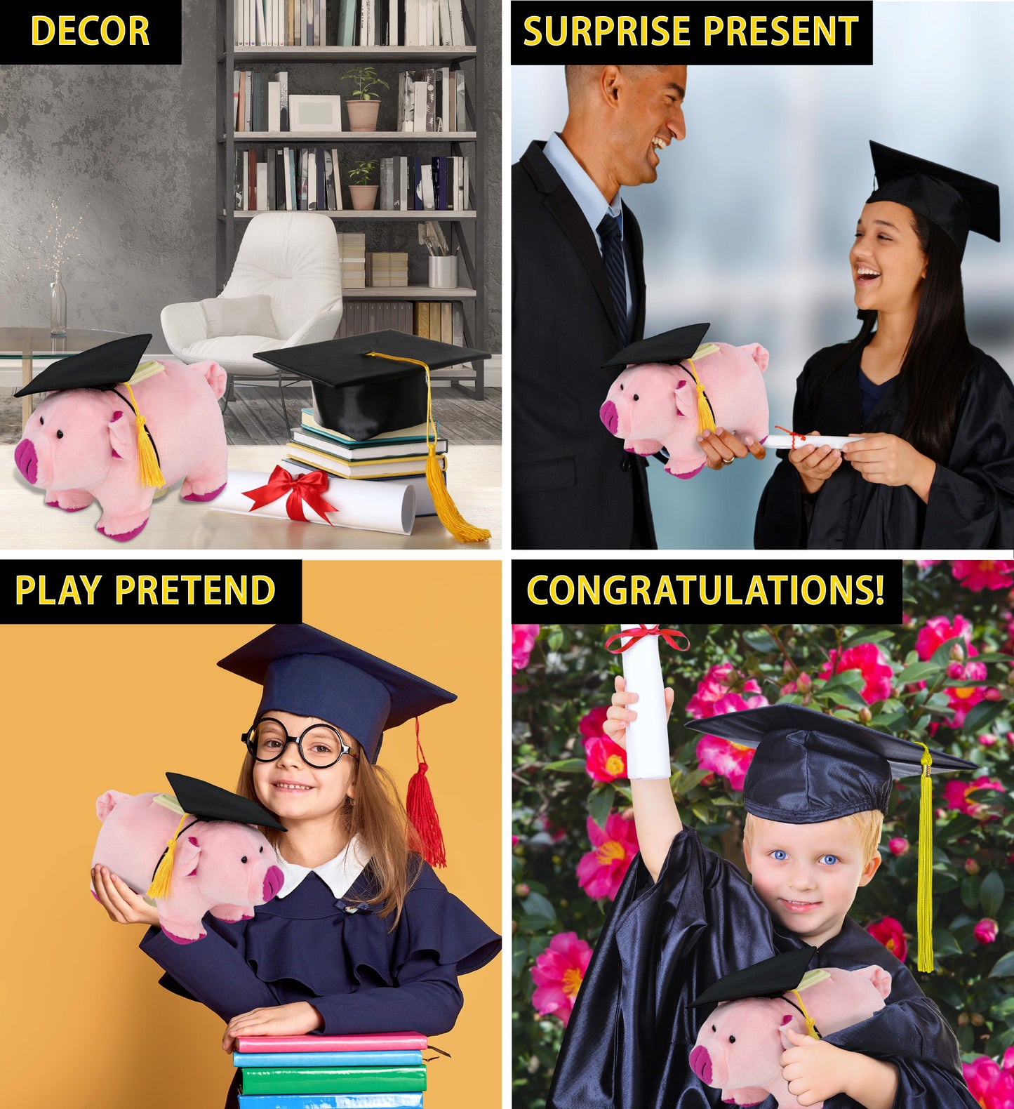 DolliBu Pig - Plush Bank Graduation with a Graduation Cap with Tassel, 9 Inches