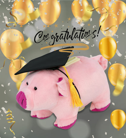 DolliBu Pig - Plush Bank Graduation with a Graduation Cap with Tassel, 9 Inches
