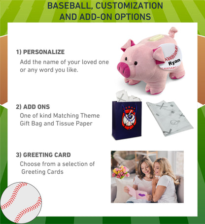 PLUSH BANK - PIG WITH BASEBALL PLUSH