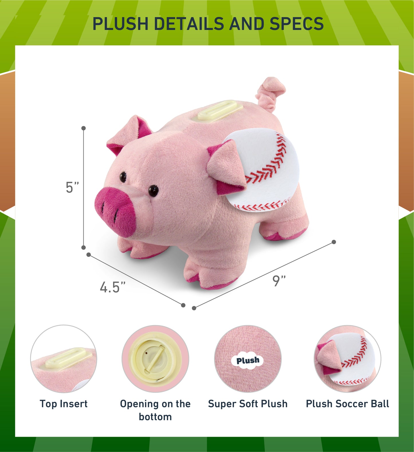 PLUSH BANK - PIG WITH BASEBALL PLUSH