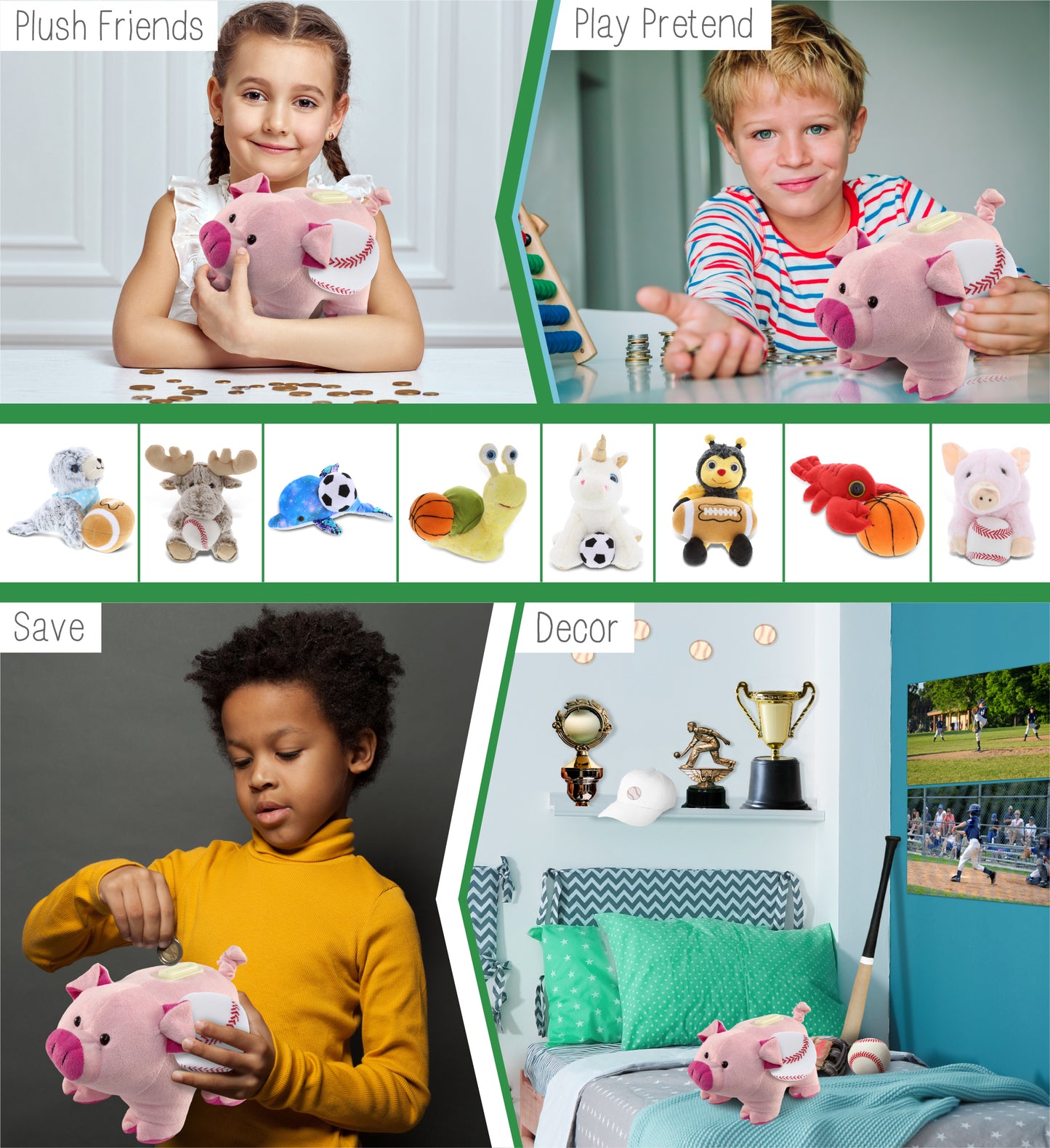 PLUSH BANK - PIG WITH BASEBALL PLUSH