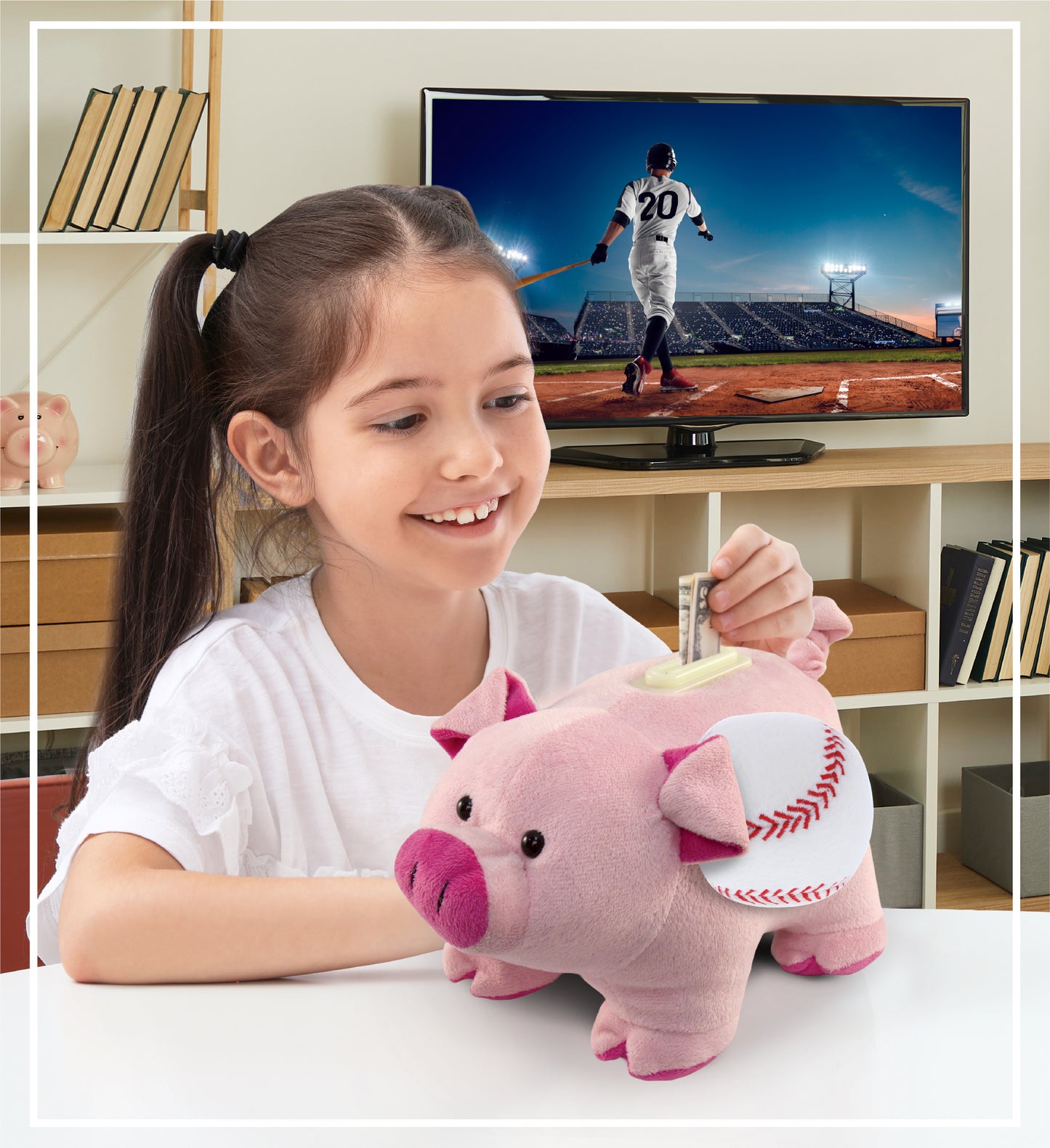 PLUSH BANK - PIG WITH BASEBALL PLUSH