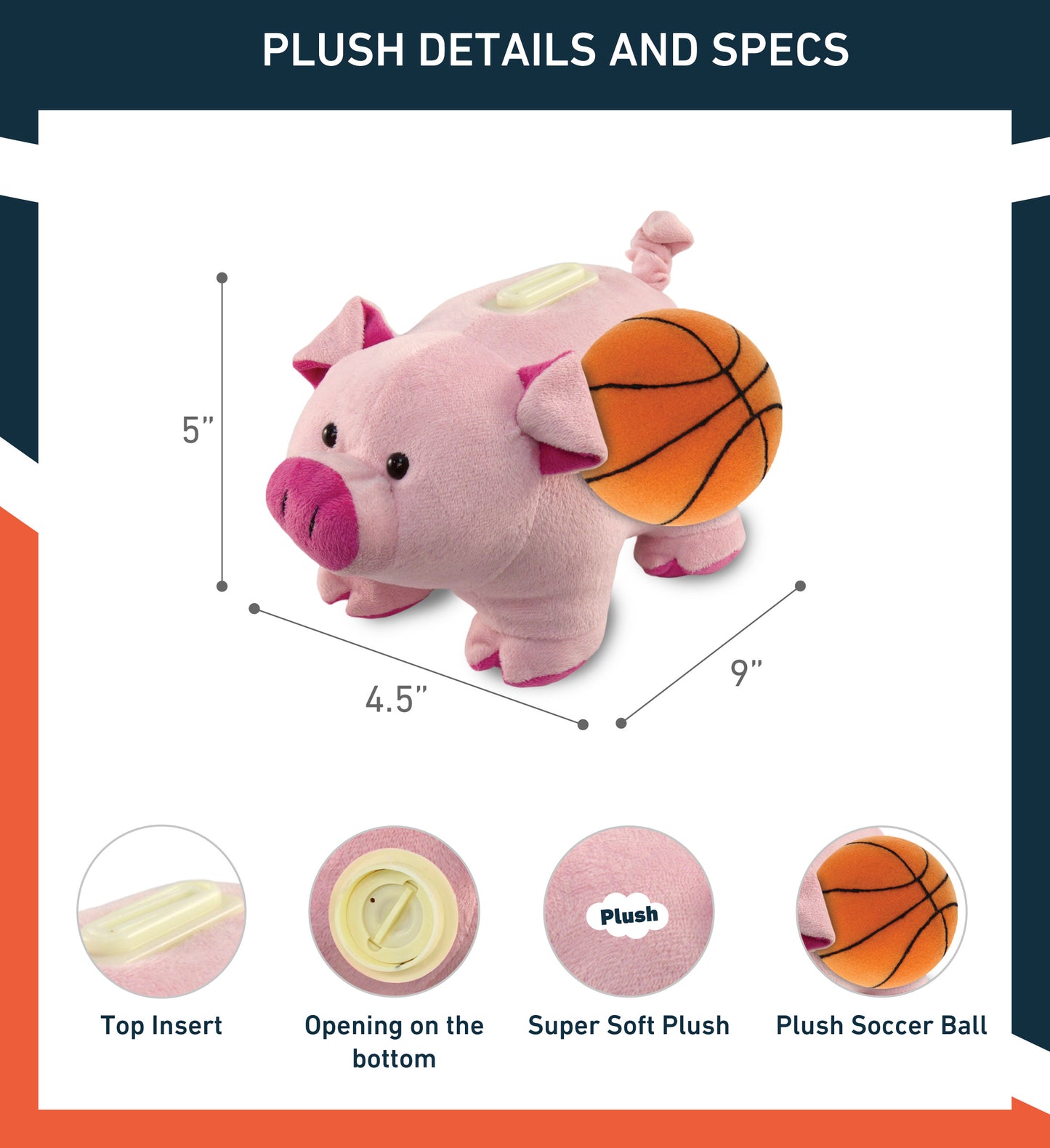 PLUSH BANK - PIG WITH BASKETBALL PLUSH