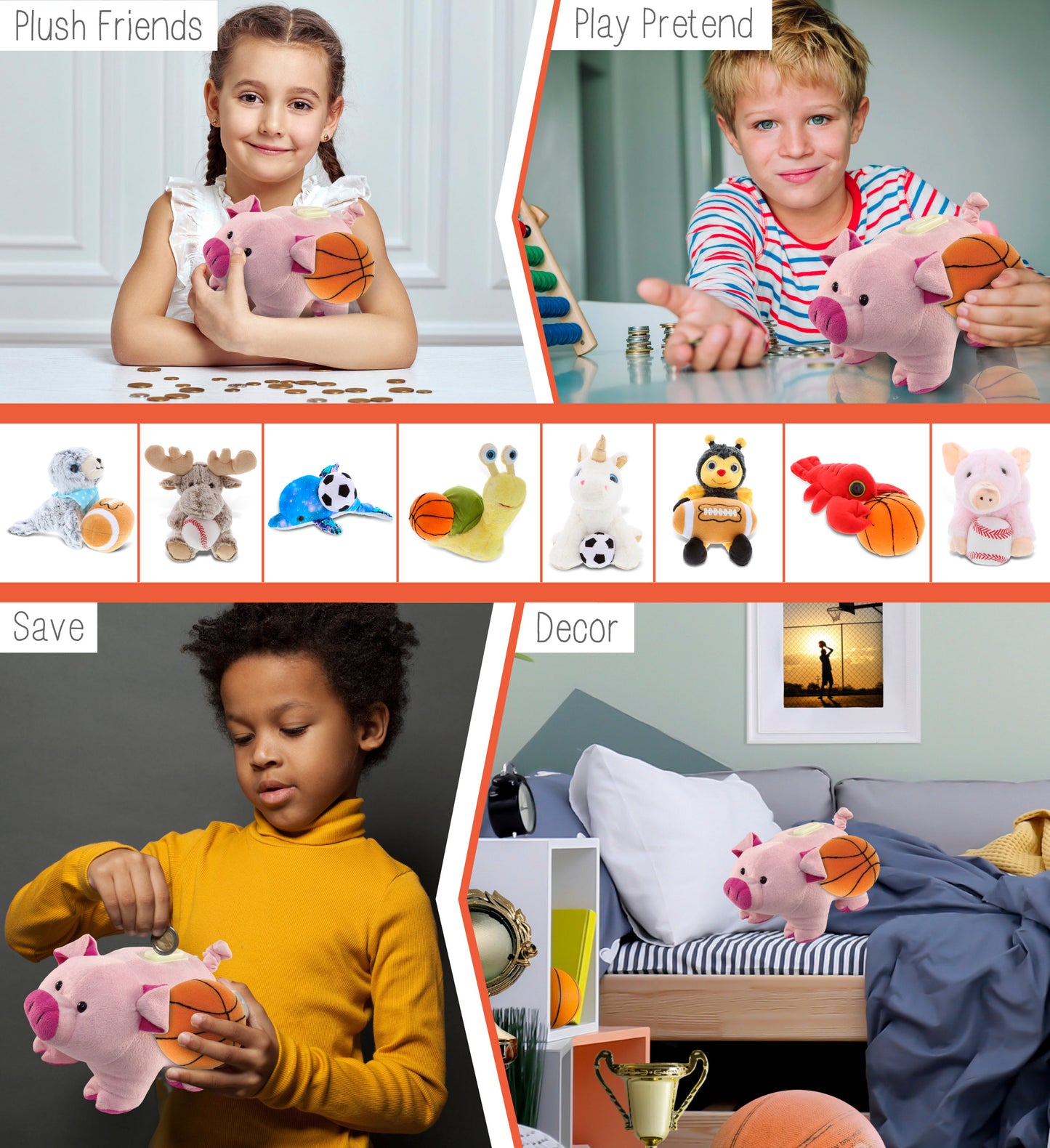 PLUSH BANK - PIG WITH BASKETBALL PLUSH