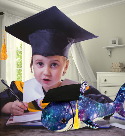 DolliBu Shark Space Sequin Graduation Plush Toy with Cap with Tassel - 12 Inch