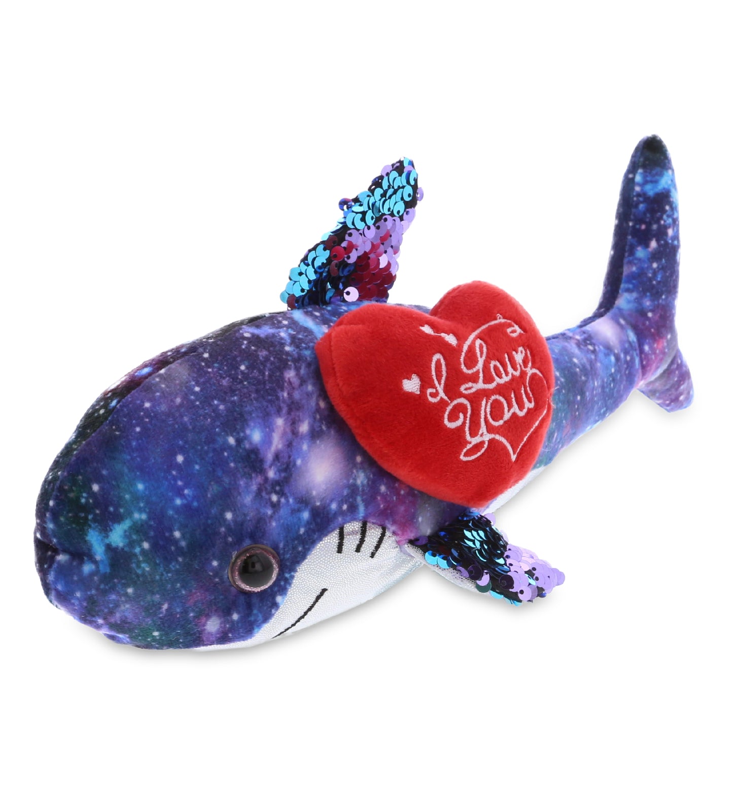 PLUSH I LOVE YOU RED HEART - SPACE SEQUIN PLUSH - 12" SHARK