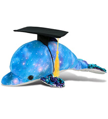 DolliBu Dolphin Space Sequin Graduation Plush Toy with Cap with Tassel, 12 Inch