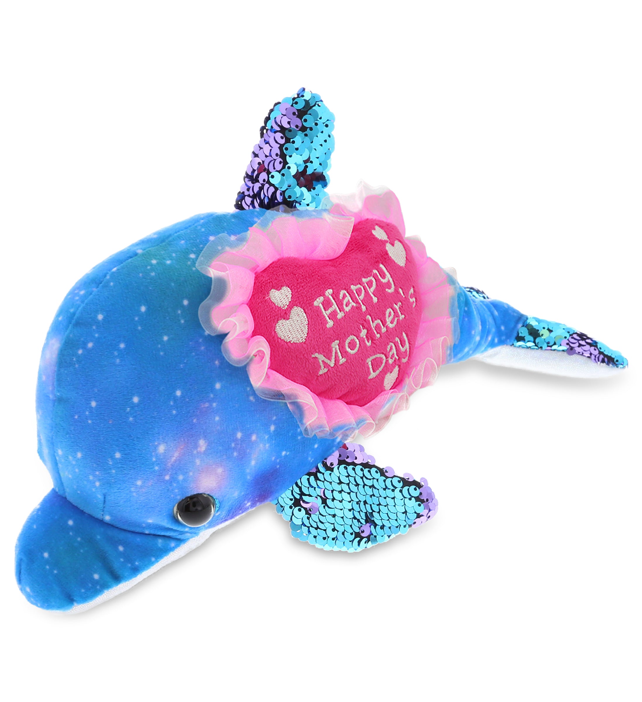 PLUSH MOTHERS DAY HEART - SPACE SEQUIN PLUSH - 12" DOLPHIN