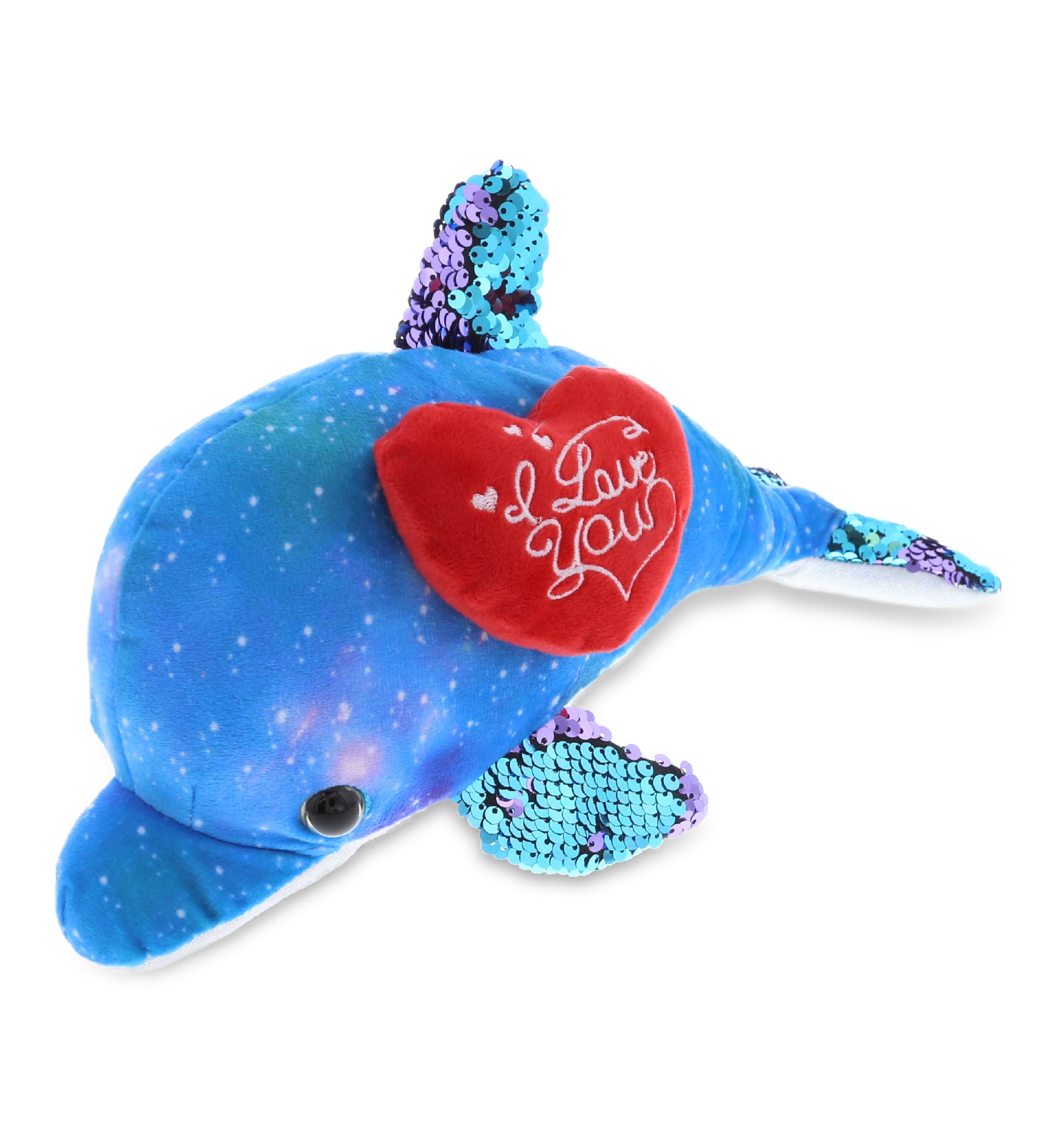 PLUSH I LOVE YOU RED HEART - SPACE SEQUIN PLUSH - 12" DOLPHIN