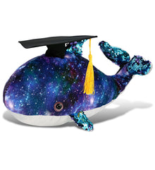 DolliBu Whale Space Sequin Graduation Plush Toy with Cap with Tassel - 13 Inch