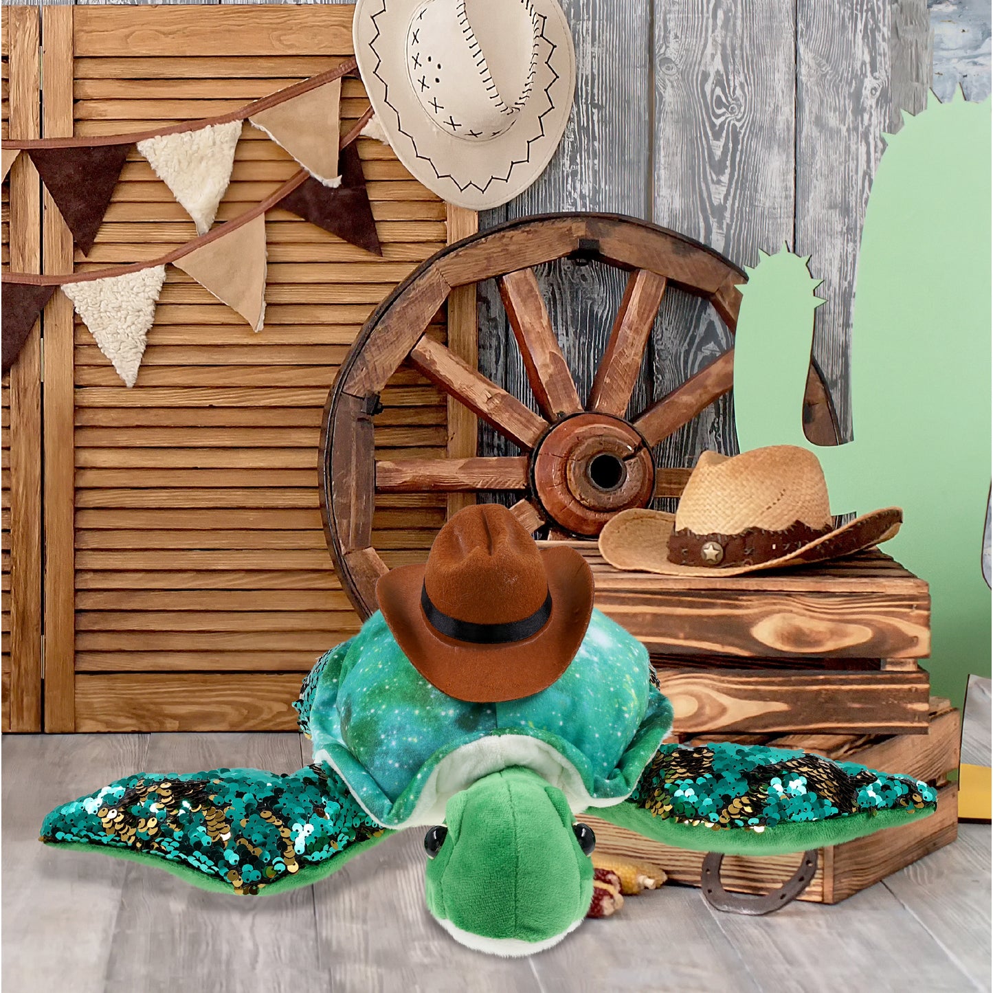 SPACE SEQUIN PLUSH - 13" SEA TURTLE COWBOY DRESS UP