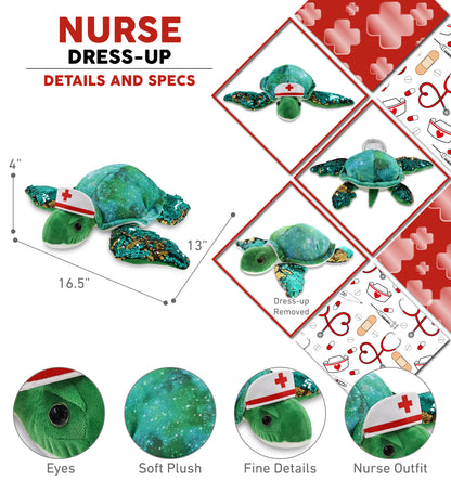 SPACE SEQUIN PLUSH - 13" SEA TURTLE NURSE