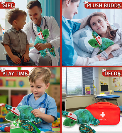 SPACE SEQUIN PLUSH - 13" SEA TURTLE NURSE