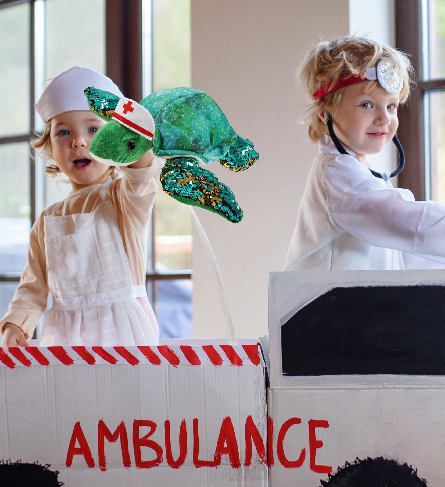 SPACE SEQUIN PLUSH - 13" SEA TURTLE NURSE