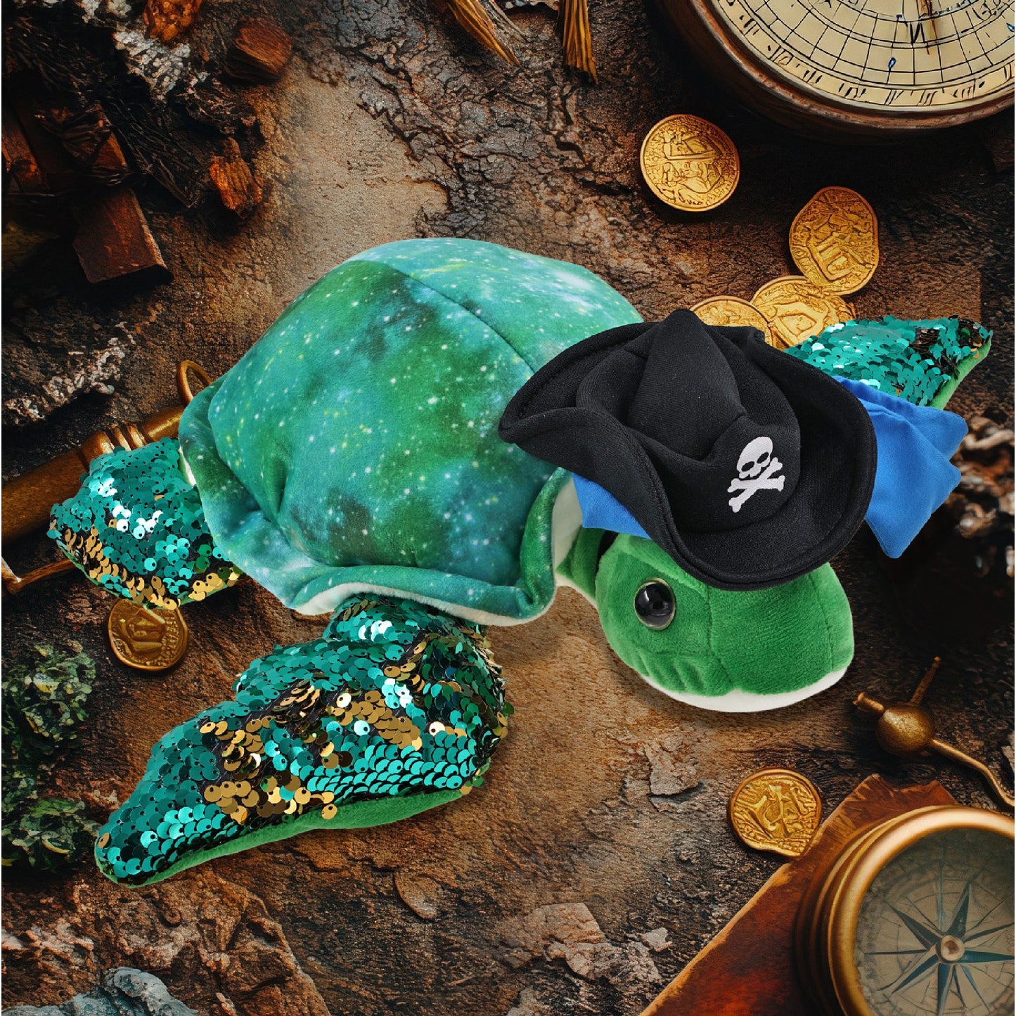 SPACE SEQUIN PLUSH - 13" SEA TURTLE PIRATE DRESS UP