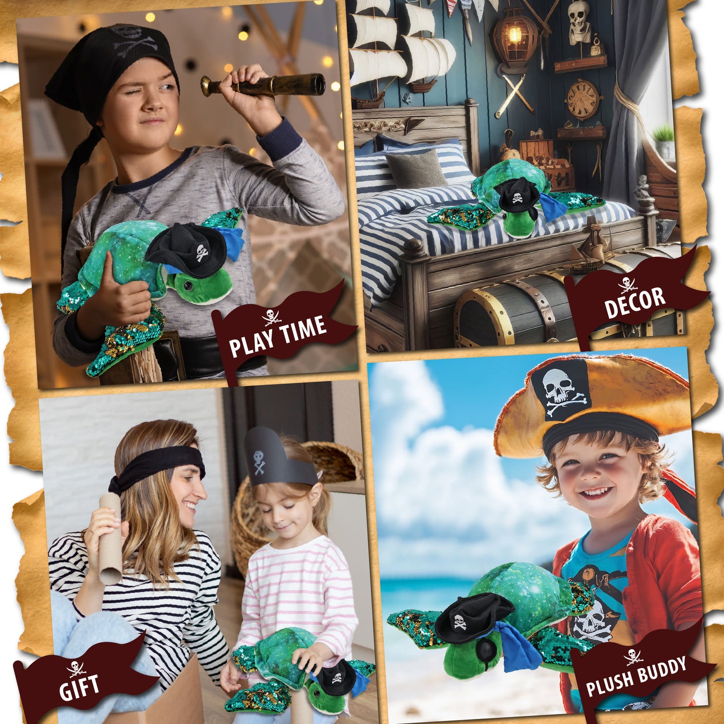 SPACE SEQUIN PLUSH - 13" SEA TURTLE PIRATE DRESS UP