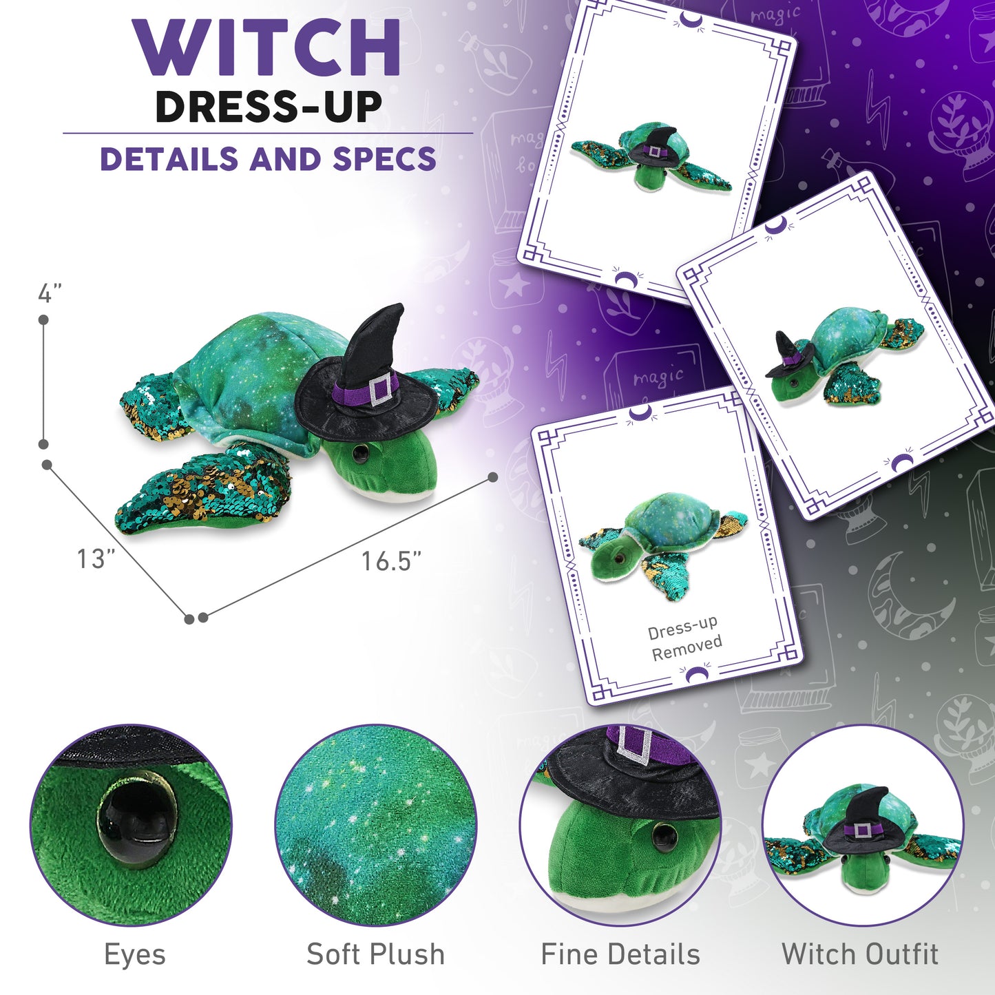 SPACE SEQUIN PLUSH - 13" SEA TURTLE WITCH DRESS UP