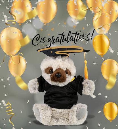 DolliBu Sloth Graduation Plush with Gown and Cap with Tassel Outfit - 9 Inches