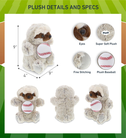 SUPER SOFT PLUSH HAND PUPPET - SLOTH WITH BASEBALL PLUSH