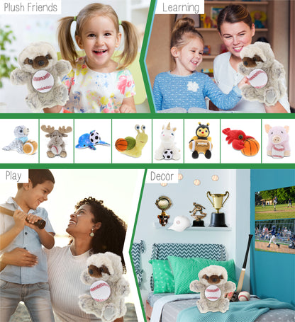 SUPER SOFT PLUSH HAND PUPPET - SLOTH WITH BASEBALL PLUSH