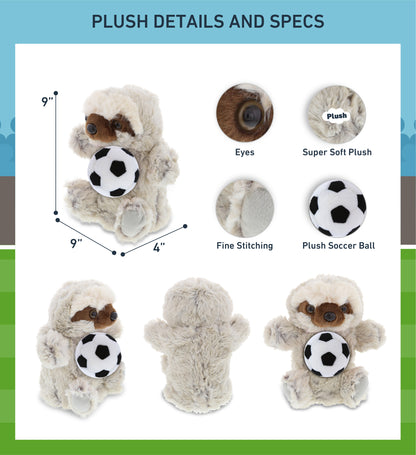 SUPER SOFT PLUSH HAND PUPPET - SLOTH WITH SOCCER PLUSH