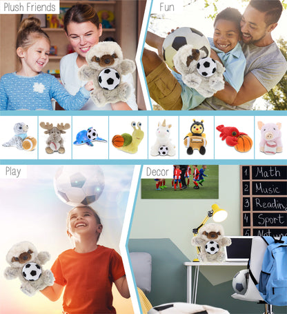 SUPER SOFT PLUSH HAND PUPPET - SLOTH WITH SOCCER PLUSH