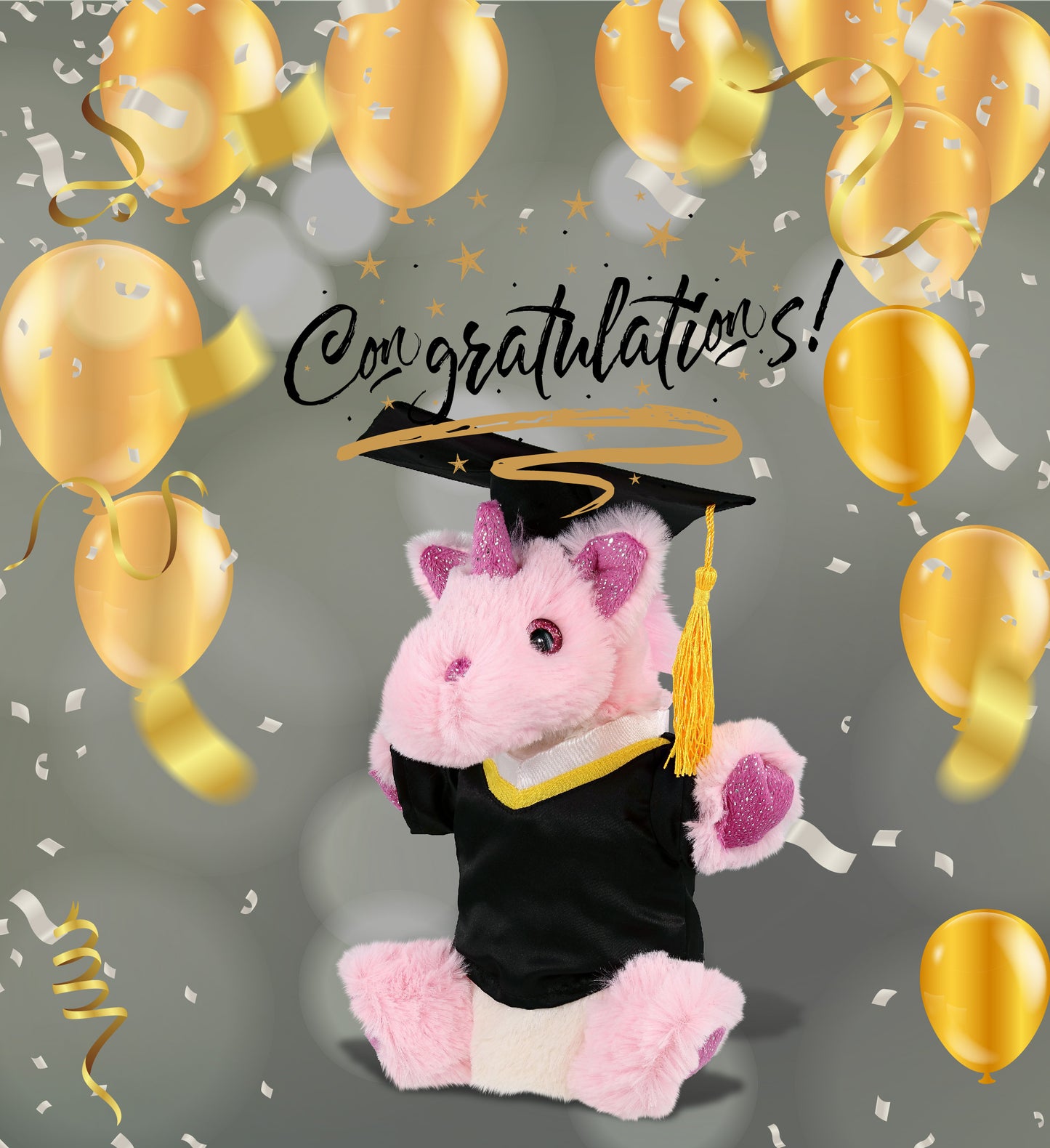 DolliBu Unicorn Graduation Plush with Gown and Cap with Tassel Outfit - 9 Inch
