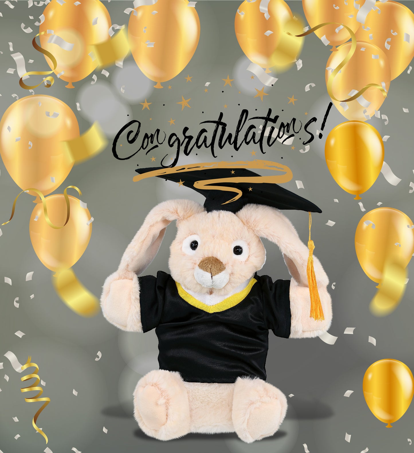 DolliBu Rabbit Hand Puppet Graduation Plush Toy with Gown and Cap - 9 Inches