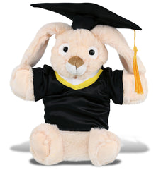DolliBu Rabbit Hand Puppet Graduation Plush Toy with Gown and Cap - 9 Inches