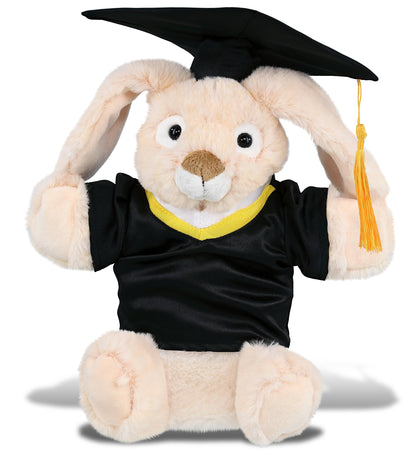DolliBu Rabbit Hand Puppet Graduation Plush Toy with Gown and Cap - 9 Inches