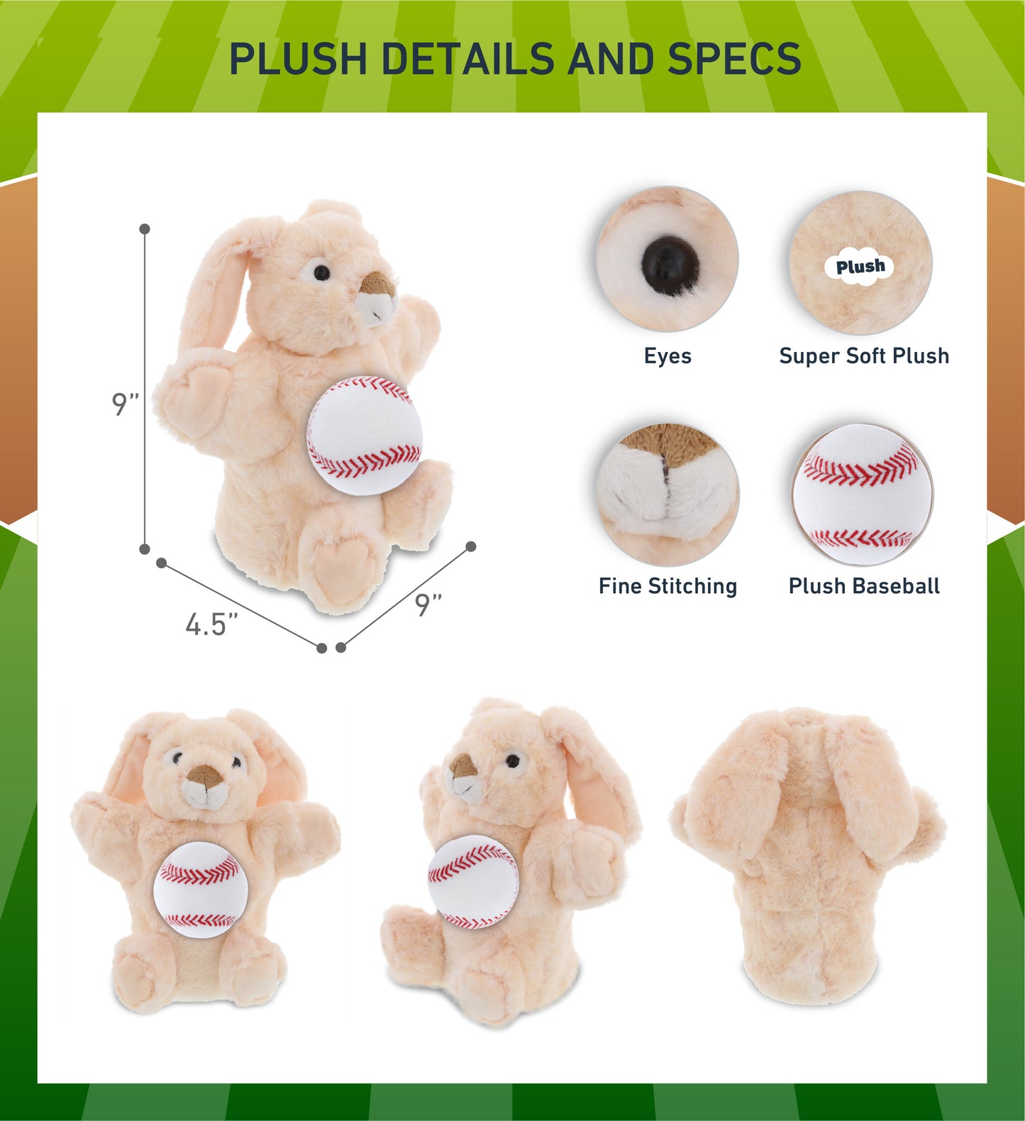 SUPER SOFT PLUSH HAND PUPPET - RABBIT WITH BASEBALL PLUSH