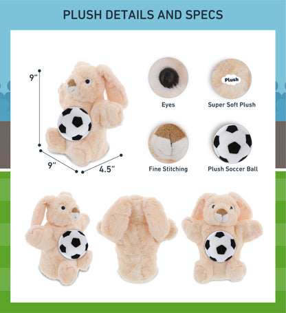 SUPER SOFT PLUSH HAND PUPPET - RABBIT WITH SOCCER PLUSH