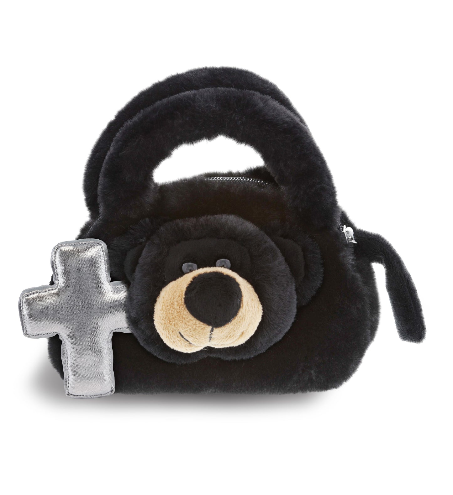 PLUSH CROSS - SUPER-SOFT PLUSH HAND BAG - BLACK BEAR