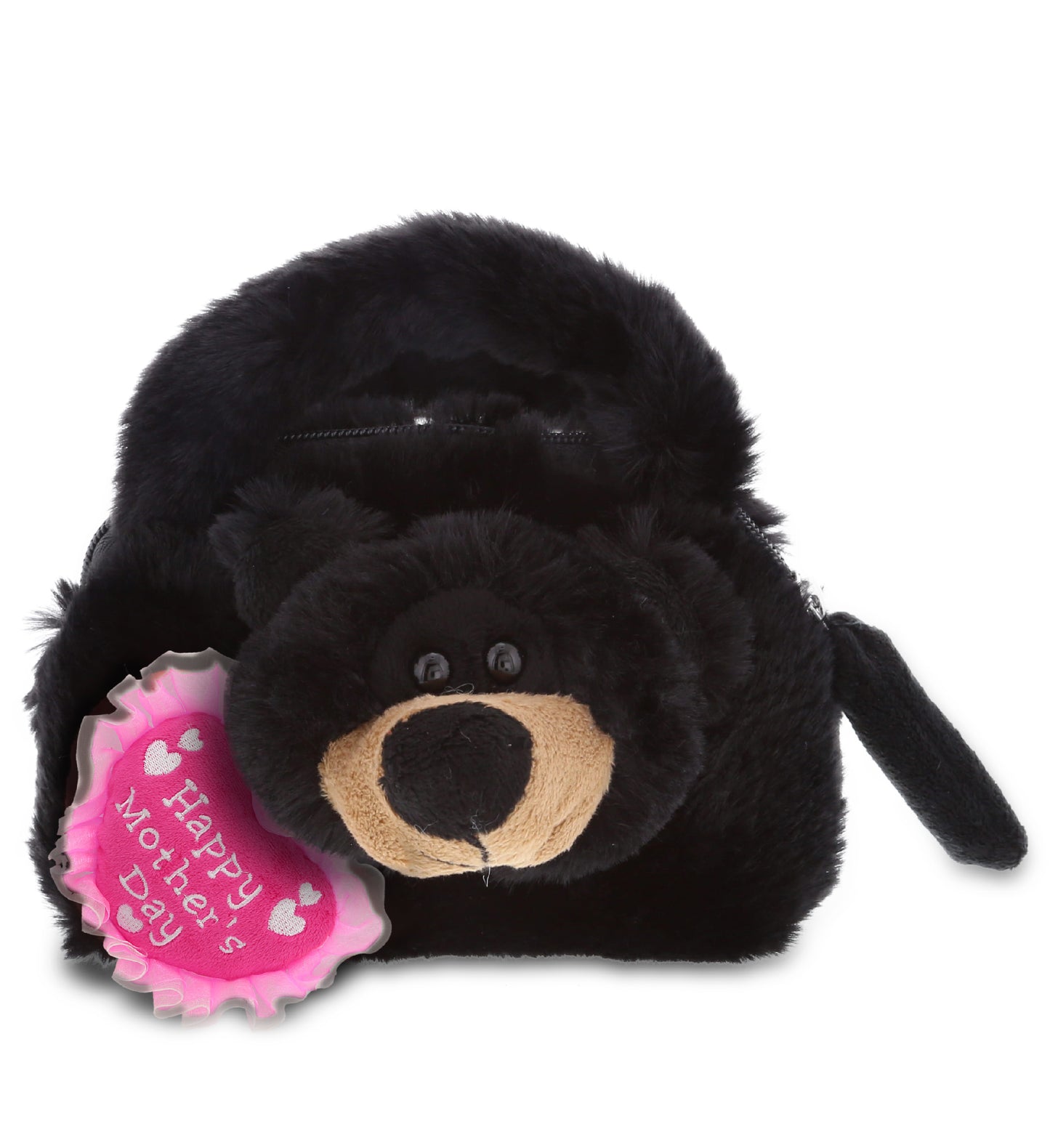 PLUSH MOTHERS DAY HEART - SUPER-SOFT PLUSH HAND BAG - BLACK BEAR