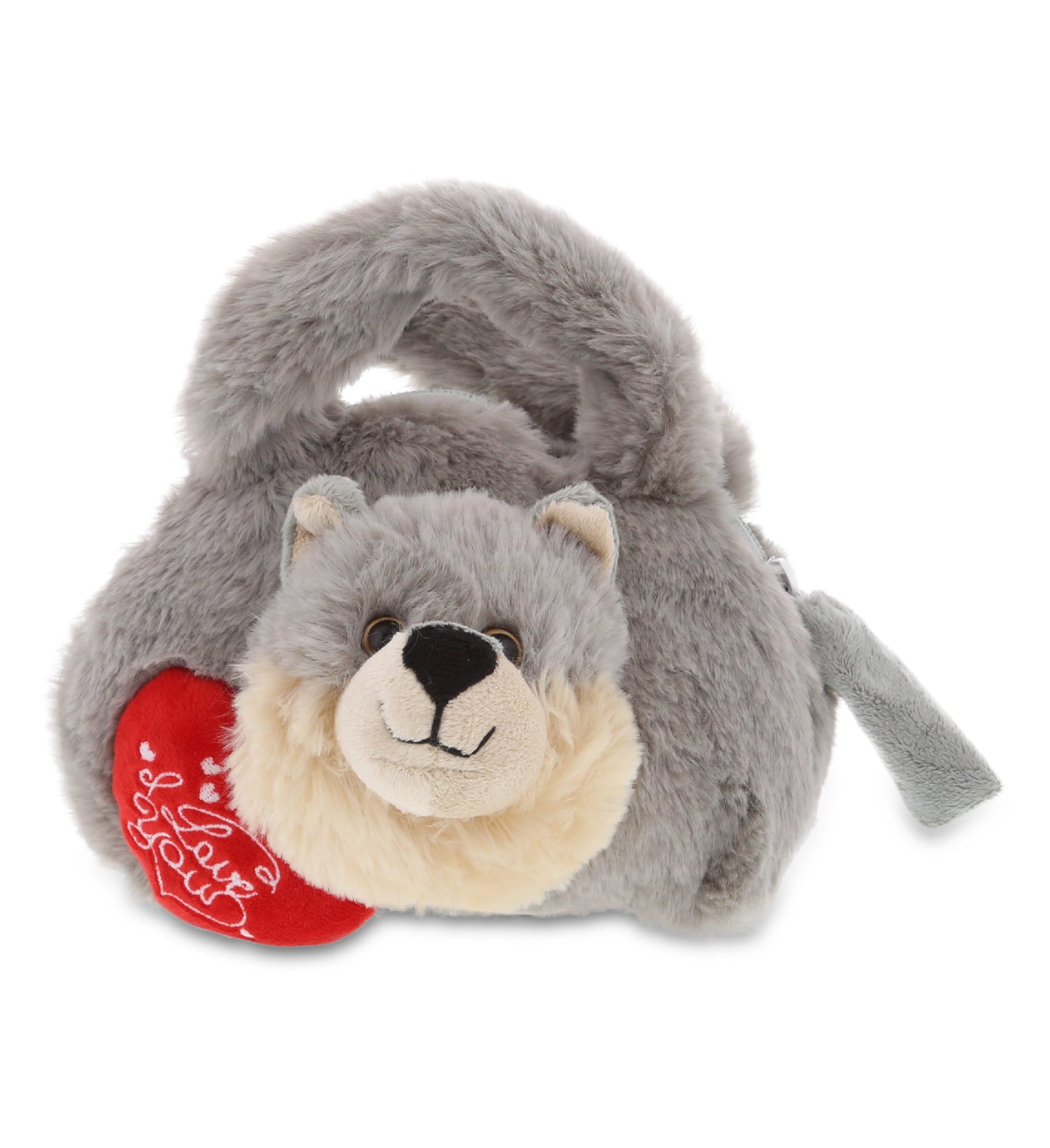 PLUSH I LOVE YOU RED HEART - SUPER-SOFT PLUSH HAND BAG - WOLF