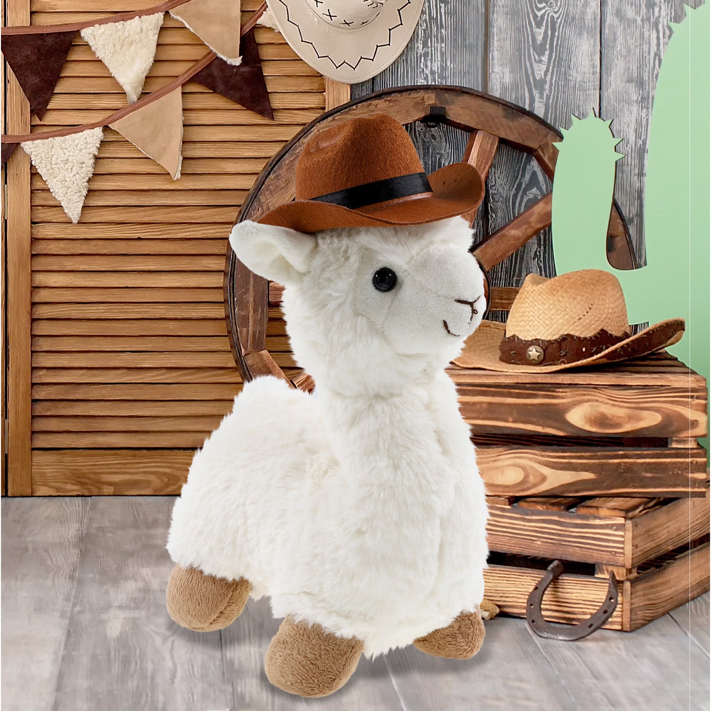 SUPER-SOFT PLUSH - LLAMA - WHITE With COWBOY Dress Up